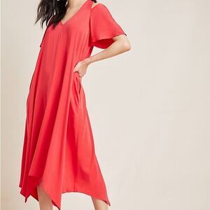Anthropologie Dress Maeve Red Georgiana Scarf Hem Maxi Dress Size XS
